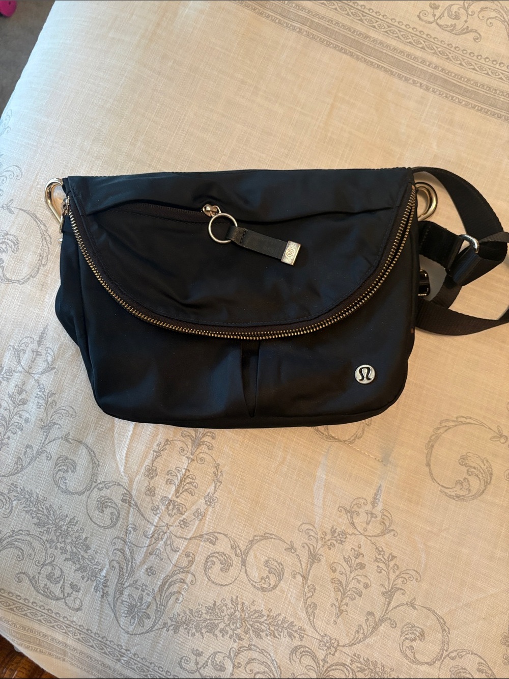 lululemon athletica Black Crossbody Messenger with Gold Hardware